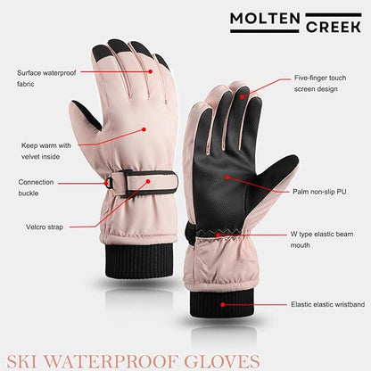 Molten Creek® Ski Waterproof Gloves, Thermal Insulation, Winter Gloves for Men and Women, Extra Warm, Thermal Gloves for Ski Snowboard, Lightweight & Durable Molten Creek