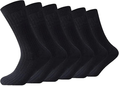 Molten Creek® 6 Pairs Men's Ribbed Diabetics Socks, 100% Pure Cotton, Non-Elastic, Soft Grip, Comfortable & Breathable, 6-11, 11-14 Bigfoot