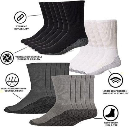 Molten Creek®  20 Pairs Men's Industrial Crew Boot Work Socks Cushioned Heavy Duty Reinforced Heel & Toe UK 6-11 - Molten Creek