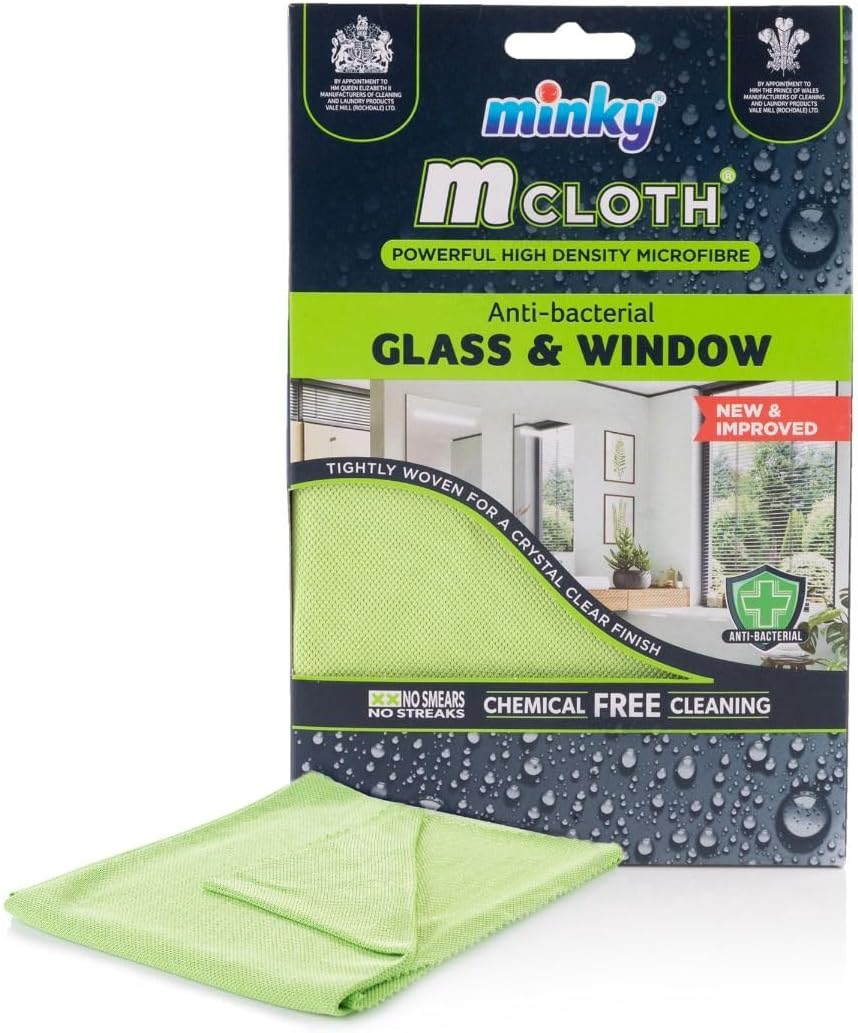 Minky M Cloth Glass and Window Pack of 9, Microfibre Anti-Bacterial Cleaning Cloth, Multifunctional & Reusable, Super Soft & Powerful High Density Microfibres Molten Creek