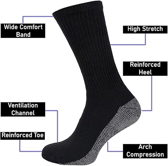 Molten Creek®  10 Pairs Men's BIG FOOT Industrial Crew Boot Work Socks Cushioned Heavy Duty Reinforced Toe & Heel UK 11-14 Molten Creek