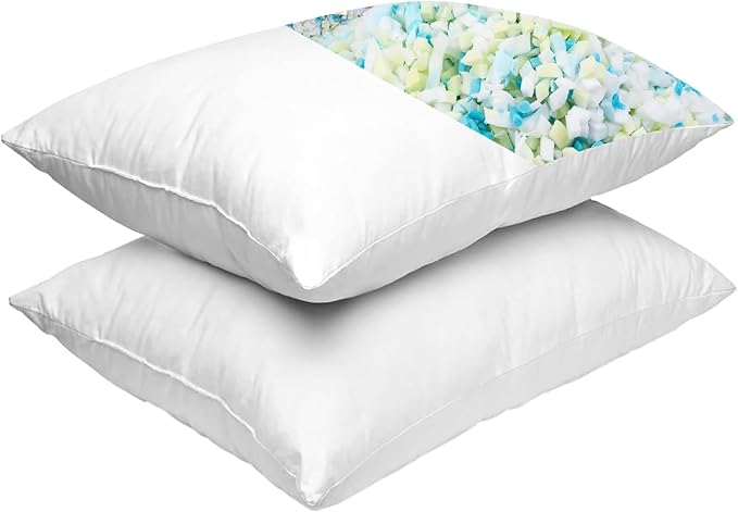 Molten Creek® Shredder Memory Foam Plain Pillow, Quick Rebound, Soft And Breathable Material, Machine Wash, Portable And Durable Design, Envelope Design, Pack Of 2 Molten Creek