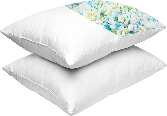Molten Creek® Shredder Memory Foam Plain Pillow, Quick Rebound, Soft And Breathable Material, Machine Wash, Portable And Durable Design, Envelope Design, Pack Of 2 Molten Creek