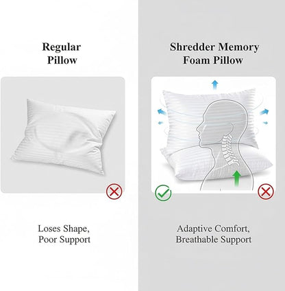 Molten Creek® Shredder Memory Foam Pillow, Stripe Design, Ultra Soft And Warm, Modern And Sleek, Portable And Lightweight, Easy To Store, Machine Wash, Pack Of 2 Molten Creek