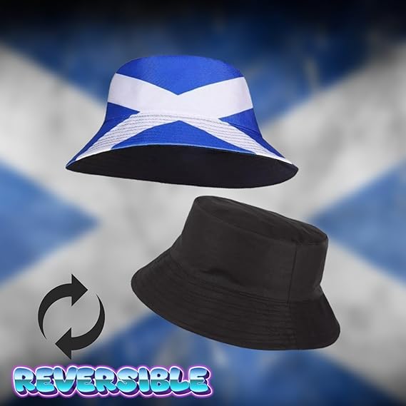 Molten Creek® Unisex Scotland Bucket Hat, Scotland Flag Hat, Reversible, Cotton Bucket Hat, Sun UV Protection, World Cup Fans, Football, Sports Events, One Size Molten Creek