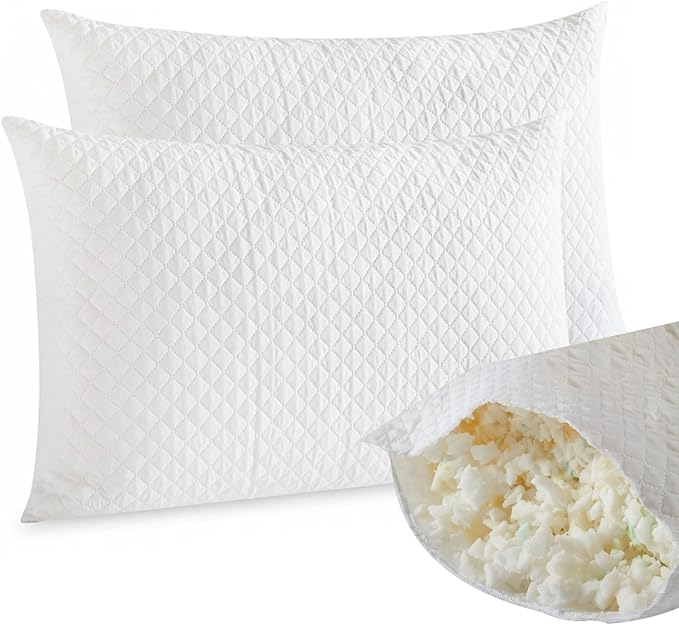 Molten Creek® Shredded Memory Foam Pillows, Soft And Fluffy, Modern Design, Machine Washable, Double Edge Swing Design, Breathable & Cooling Comfort, 50x75cm Molten Creek