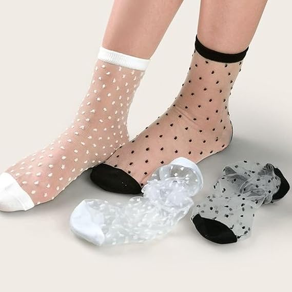 Molten Creek® Women Lace Sheer Socks, Invisible Transparent Mesh Ankle Socks, Colourful Polka Dots, Low Cut, Breathable & Lightweight, For Summer, 5 Pair Molten Creek