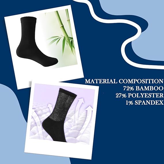 Molten Creek® Men’s Extra Wide Loose Diabetic Socks, Soft & Snug Fit, Breathable Seamless Design, Bamboo Socks for Swollen Feet & Legs, Black, Size 6-11, 6 Pairs Socks Molten Creek