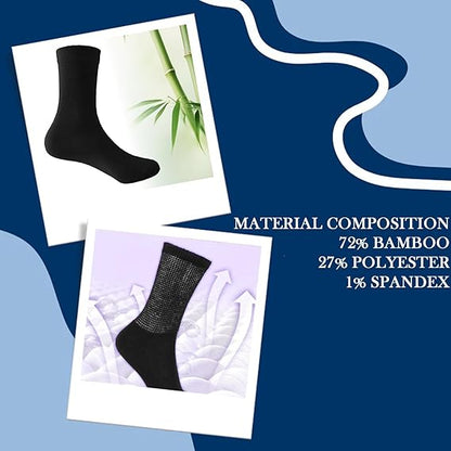 Molten Creek® Men’s Extra Wide Loose Diabetic Socks, Soft & Snug Fit, Breathable Seamless Design, Bamboo Socks for Swollen Feet & Legs, Black, Size 6-11, 6 Pairs Socks Molten Creek