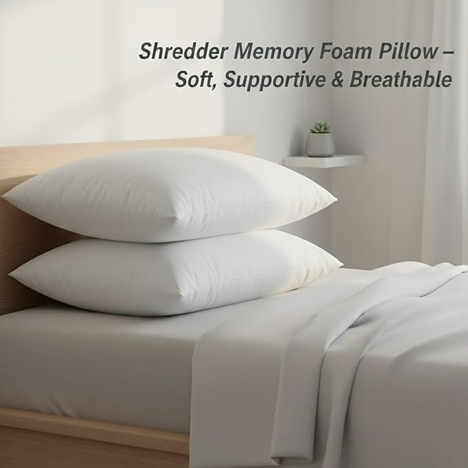Molten Creek® Shredder Memory Foam Plain Pillow, Quick Rebound, Soft And Breathable Material, Machine Wash, Portable And Durable Design, Envelope Design, Pack Of 2 Molten Creek