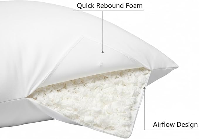 Molten Creek® Shredder Memory Foam Plain Pillow, Quick Rebound, Soft And Breathable Material, Machine Wash, Portable And Durable Design, Envelope Design, Pack Of 2 Molten Creek