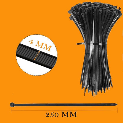 Molten Creek® Cable Ties, Thicker, Wider & Durable, Strong Cable Ties, Large Nylon Plastic Zip Ties, Indoor Cable Management and Outdoor Use, Black, 250mm x 4mm