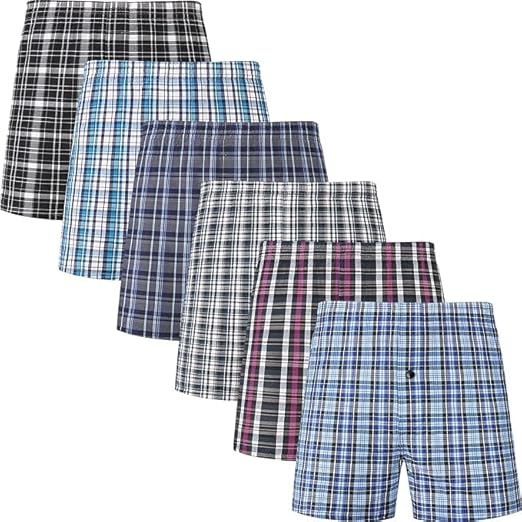 Molten Creek® Mens Boxers, Underwear Cotton Woven Boxers, Checks Pattern, Boxer Shorts, Button Fly, Comfortable, Soft and Flexible Fit, Pack of 6, Assorted Colour Molten Creek