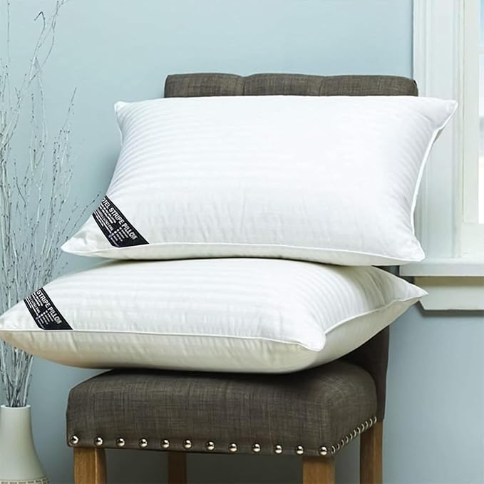 Molten Creek® Ultra Soft Stripe Pillows, Premium Quality Standard, Anti-Allergic, 100% Virgin Hollow Fibre Filling, Bounce Back Bed Pillows, Breathable, White. Molten Creek