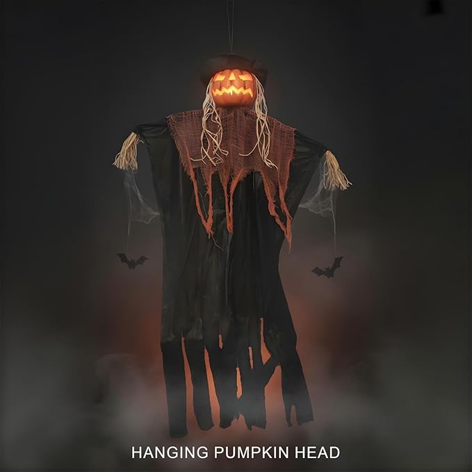 Molten Creek® Hanging Pumpkin Head, Halloween Decorations Accessories, Eye Catching Spooky Theme, Portable And Lightweight, Perfect For Halloween Parties (150CM) Molten Creek