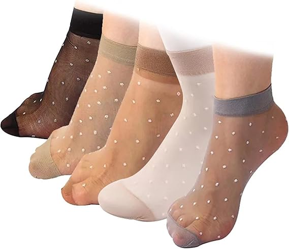 Molten Creek® Women Lace Sheer Socks, Invisible Transparent Mesh Ankle Socks, Colourful Polka Dots, Low Cut, Breathable & Lightweight, For Summer, 5 Pair Molten Creek