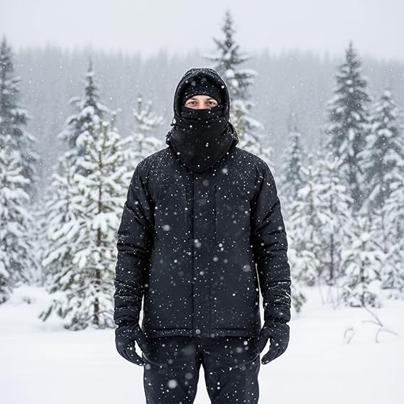 Molten Creek® Black Fleece Lined Hoodie, Waterproof Design, Neck Warmer, Soft Texture, Insulated Face Mask, Breathable Fabric, Ideal For Winter Sports & Outdoor Adventures Molten Creek