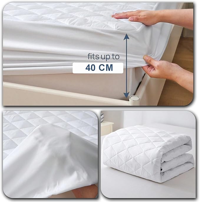 Molten Creek® Mattress Protector, Quilted Mattress Cover, Extra Deep 30 & 40cm Fitted, Breathable & Hypoallergenic, Moisture-Wicking, Washable, White ,Set of 2 Molten Creek