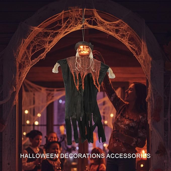 Molten Creek® Hanging Pumpkin Head, Halloween Decorations Accessories, Eye Catching Spooky Theme, Portable And Lightweight, Perfect For Halloween Parties (150CM) Molten Creek