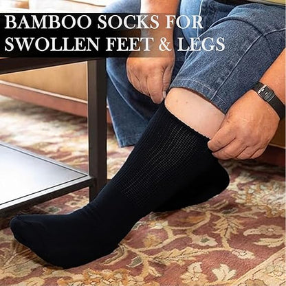 Molten Creek® Men’s Extra Wide Loose Diabetic Socks, Soft & Snug Fit, Breathable Seamless Design, Bamboo Socks for Swollen Feet & Legs, Black, Size 6-11, 6 Pairs Socks Molten Creek