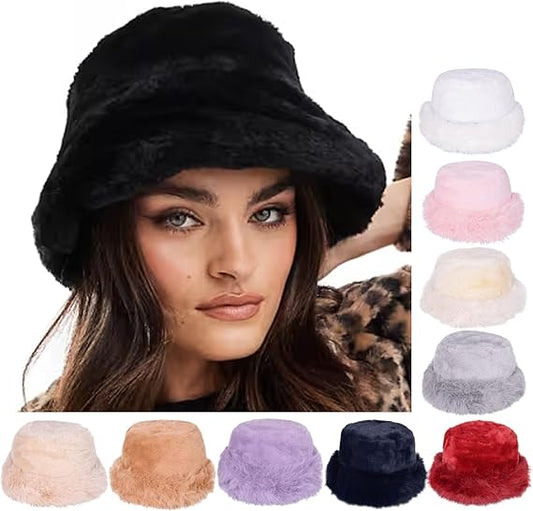 Molten Creek® Fluffy Fur Round Winter Bucket Hat, Cozy Warm and Style, Easy-to-Care-for Polyester, Eye-Catching Patterns, Essential Winter Accessory, One-Size,