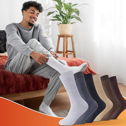Molten Creek® 6 Pairs Men's Ribbed Diabetics Socks, 100% Pure Cotton, Non-Elastic, Soft Grip, Comfortable & Breathable, 6-11, 11-14 Bigfoot