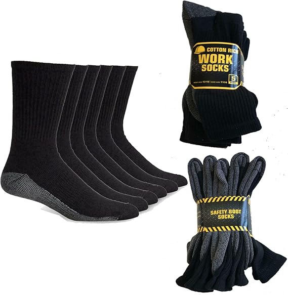 Molten Creek®  10 Pairs Men's BIG FOOT Industrial Crew Boot Work Socks Cushioned Heavy Duty Reinforced Toe & Heel UK 11-14 Molten Creek