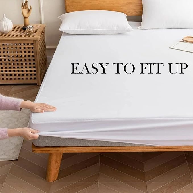 Molten Creek® Terry Waterproof Mattress Protector, Easy to Fit Up to 40cm, Breathable Fabric, Noiseless, 360° Elastic Band, Moisture-Wicking, White Molten Creek