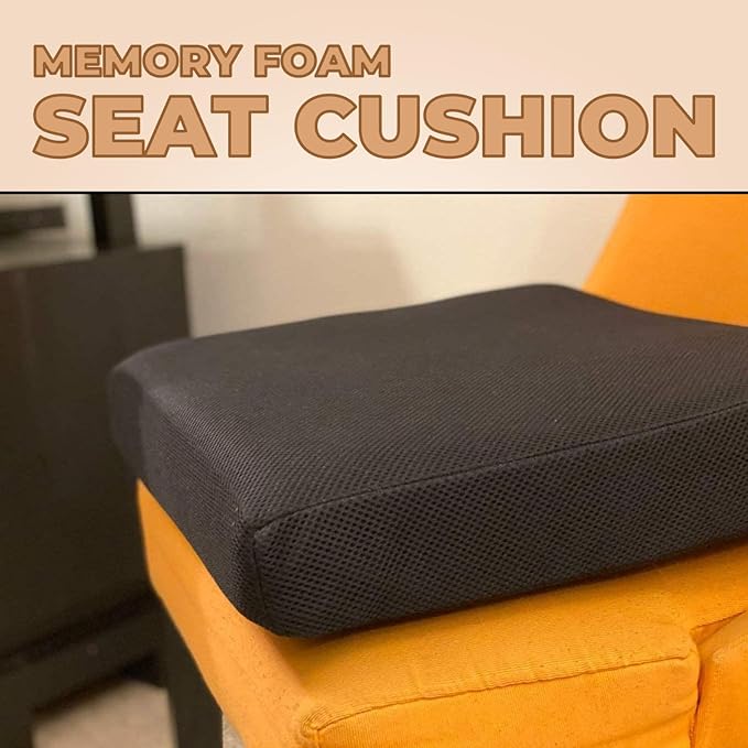 Molten Creek® Memory Foam Seat Cushion, Ergonomic Orthopaedic Chair Pad for Office, Car, Wheelchair & Home, Anti-Pressure Sores, Breathable & Washable Cover, Black Molten Creek