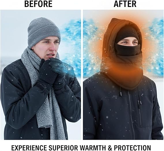 Molten Creek® Black Fleece Lined Hoodie, Waterproof Design, Neck Warmer, Soft Texture, Insulated Face Mask, Breathable Fabric, Ideal For Winter Sports & Outdoor Adventures Molten Creek