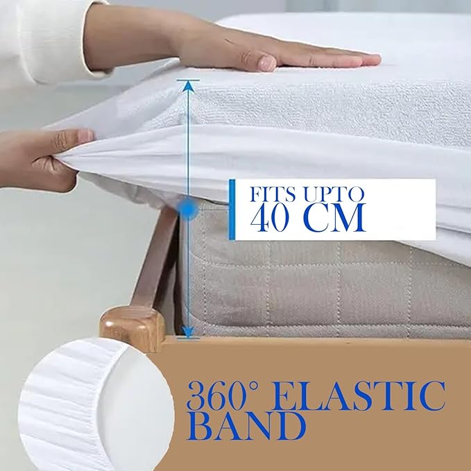 Molten Creek® Terry Waterproof Mattress Protector, Easy to Fit Up to 40cm, Breathable Fabric, Noiseless, 360° Elastic Band, Moisture-Wicking, White Molten Creek