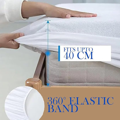 Molten Creek® Terry Waterproof Mattress Protector, Easy to Fit Up to 40cm, Breathable Fabric, Noiseless, 360° Elastic Band, Moisture-Wicking, White Molten Creek