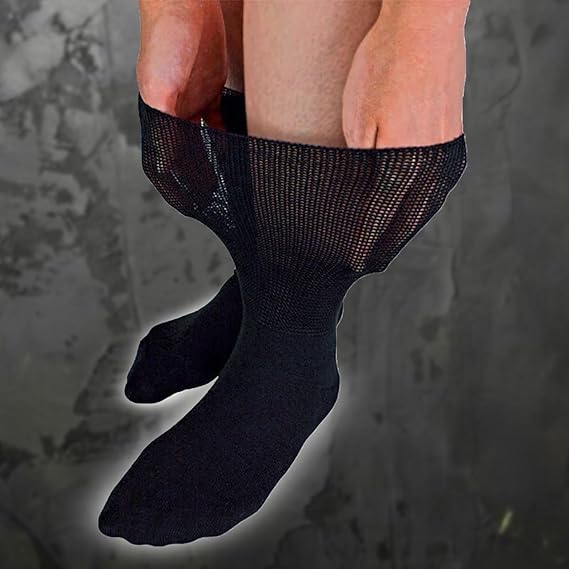 Molten Creek® Men’s Extra Wide Loose Diabetic Socks, Soft & Snug Fit, Breathable Seamless Design, Bamboo Socks for Swollen Feet & Legs, Black, Size 6-11, 6 Pairs Socks Molten Creek
