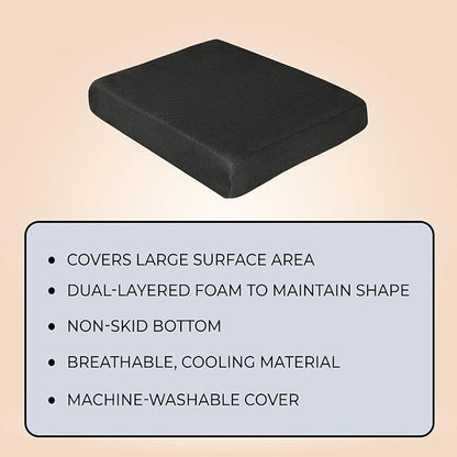 Molten Creek® Memory Foam Seat Cushion, Ergonomic Orthopaedic Chair Pad for Office, Car, Wheelchair & Home, Anti-Pressure Sores, Breathable & Washable Cover, Black Molten Creek