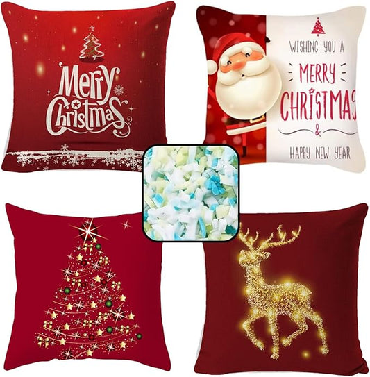 Molten Creek® Christmas Cushion With Printed Pillowcase, Shredded Foam Filling, Eye Catching Holiday Theme, Vibrant Colour, Soft And Breathable, Machine Washable, 45x45cm, (Pack Of 4) Molten Creek