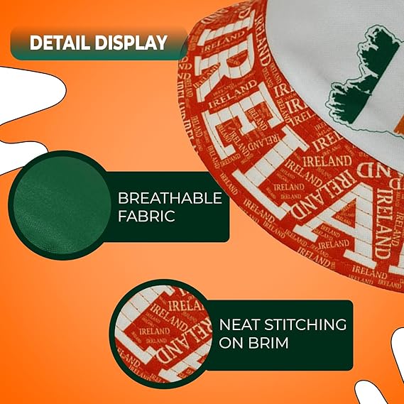 Molten Creek® Ireland Flag Bucket Hat, Reversible 100% Cotton Double-Layer Fisherman Hat, One Size Fits All, Irish National Flag Summer Cap for Men & Women, Lightweight, Breathable Outdoor Hat Molten Creek