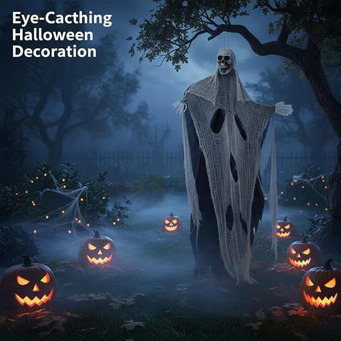 Molten Creek® Hanging Reaper, Spooky Halloween Outdoor Garden Decoration, Eye Catching Theme, Durable & Reusable, Lightweight Design, Easy To Hang, 210cm Molten Creek