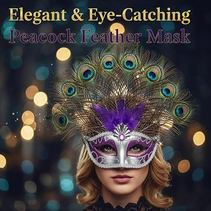 Molten Creek® Peacock Feather Eye Mask, Elegant & Eye Catching Design, Vibrant Colour, Perfect For Masquerade Balls, Halloween, Fancy Dress Parties, And Cosplay, Random Design Molten Creek