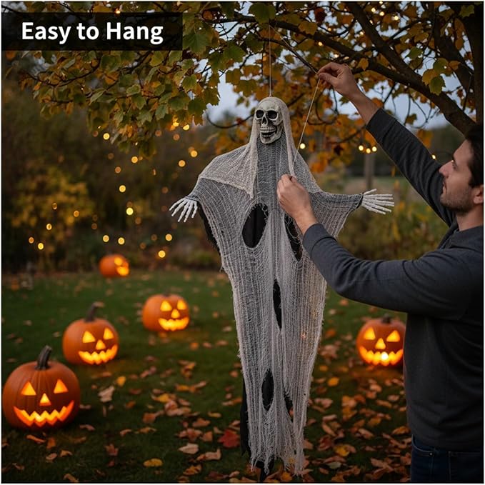 Molten Creek® Hanging Reaper, Spooky Halloween Outdoor Garden Decoration, Eye Catching Theme, Durable & Reusable, Lightweight Design, Easy To Hang, 210cm Molten Creek