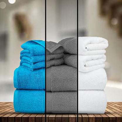 Cotton Towel Stacked in Blue, Grey, White