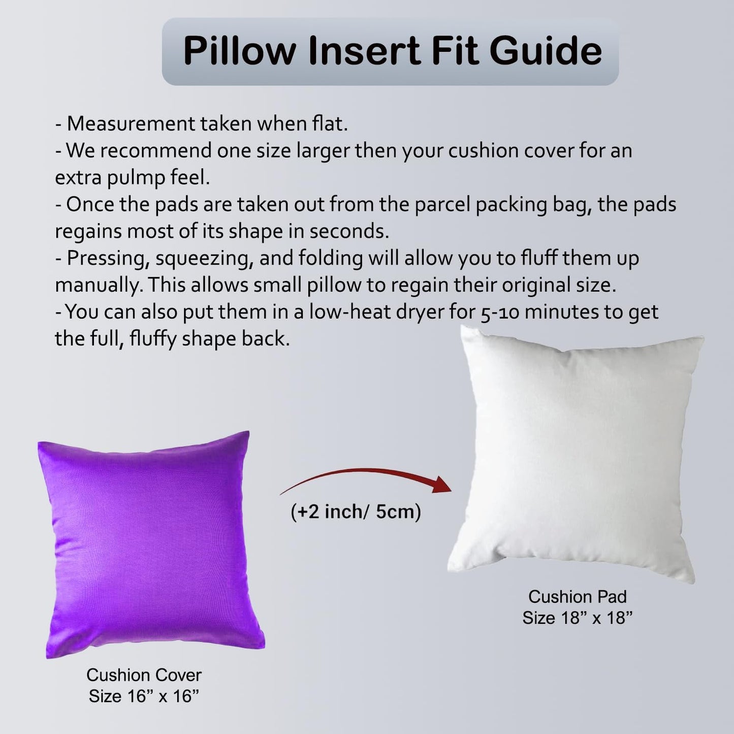 Extra Fill Plump Hollowfibre Inner Fillers, Anti-Allergy Sofa Cushion inserts Scatters, White Molten Creek