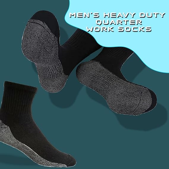 Molten Creek® Men’s Heavy Duty Quarter Work Socks, Moisture Wicking, Ankle Socks, Full Cushioned, Comfort Top, Reinforced Heel, 6-11, 10 Pairs Molten Creek