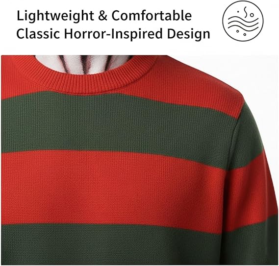 Molten Creek® Mens Halloween Fancy Costume Set, Hat With Glove Claw And Red/Green Jumper, Vibrant Colour, Breathable & Soft Material, Lightweight, Perfect For Halloween, Theme Party Molten Creek