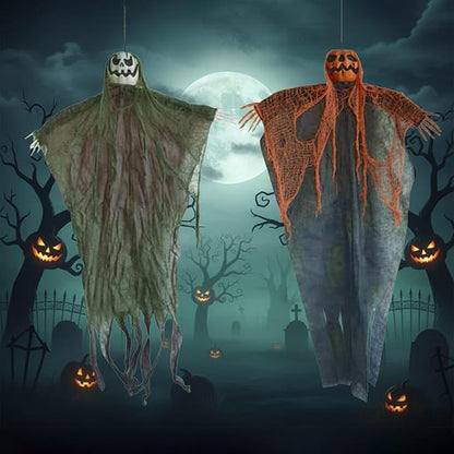 Molten Creek® Hanging Pumpkin Head, Halloween Decorations Accessories, Eye Catching Spooky Theme, Portable And Lightweight, Perfect For Halloween Parties (120CM) Molten Creek