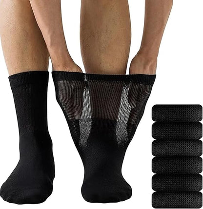 Molten Creek® Men’s Extra Wide Loose Diabetic Socks, Soft & Snug Fit, Breathable Seamless Design, Bamboo Socks for Swollen Feet & Legs, Black, Size 6-11, 6 Pairs Socks Molten Creek