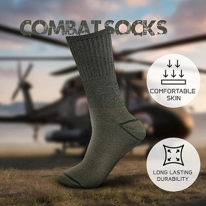 Molten Creek® Men Combat Green Socks, Military Boot Thermal Socks, Comfortable and Lightweight, Casual & Workwear, Outdoor Socks, Regular, Loose Top, Adults, Pack of 6 Molten Creek