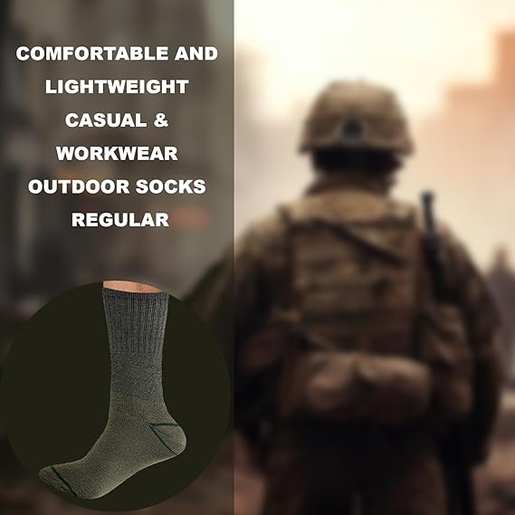 Molten Creek® Men Combat Green Socks, Military Boot Thermal Socks, Comfortable and Lightweight, Casual & Workwear, Outdoor Socks, Regular, Loose Top, Adults, Pack of 6 Molten Creek