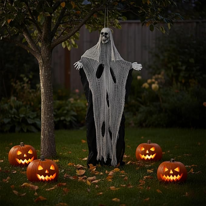 Molten Creek® Hanging Reaper, Spooky Halloween Outdoor Garden Decoration, Eye Catching Theme, Durable & Reusable, Lightweight Design, Easy To Hang, 210cm Molten Creek