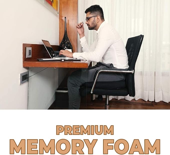 Molten Creek® Memory Foam Seat Cushion, Ergonomic Orthopaedic Chair Pad for Office, Car, Wheelchair & Home, Anti-Pressure Sores, Breathable & Washable Cover, Black Molten Creek