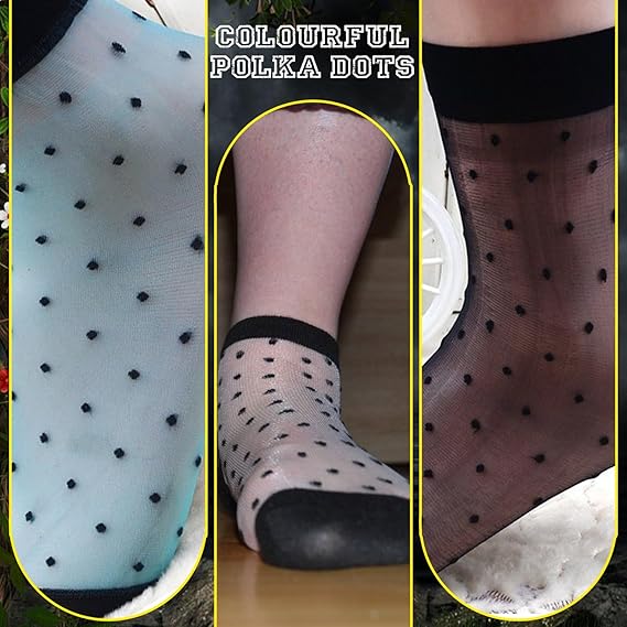 Molten Creek® Women Lace Sheer Socks, Invisible Transparent Mesh Ankle Socks, Colourful Polka Dots, Low Cut, Breathable & Lightweight, For Summer, 5 Pair Molten Creek